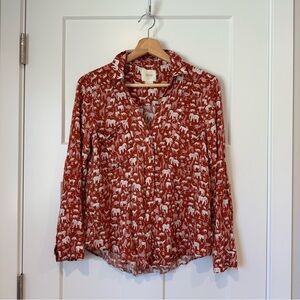 Maeve Auburn Button Down Jungle Animal Print Long Sleeve Shirt Size S Small 6
